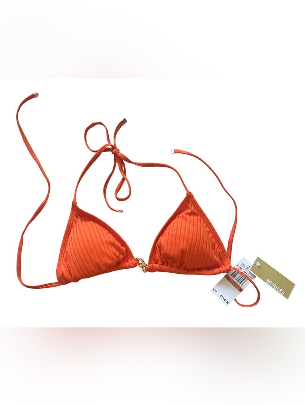 Michael Kors Orange Ribbed Triangle Bikini Top